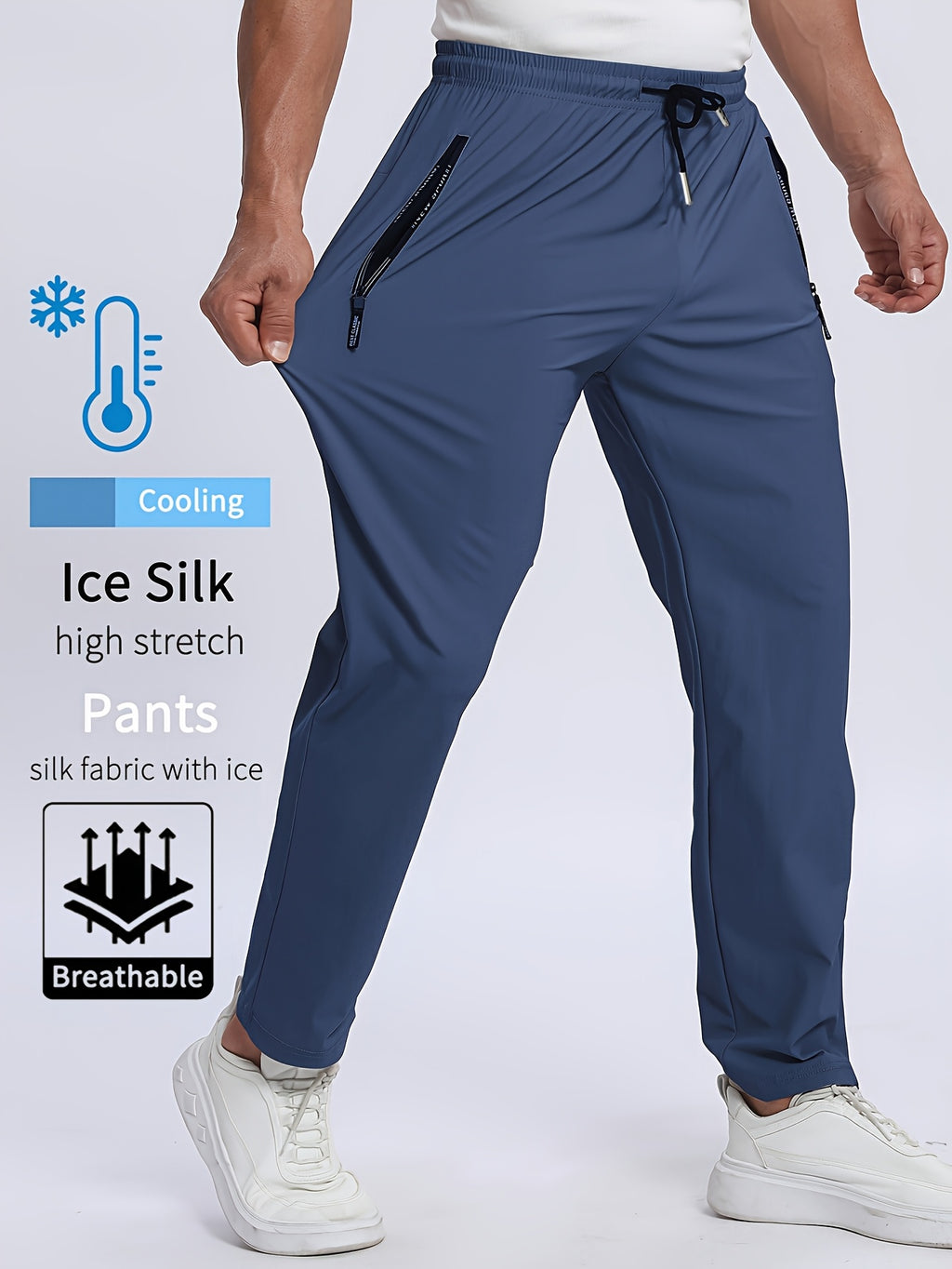 Heren Hoge-Rekbare Atletische Broek – Zijdeachtige Vezel met Rits zakken.