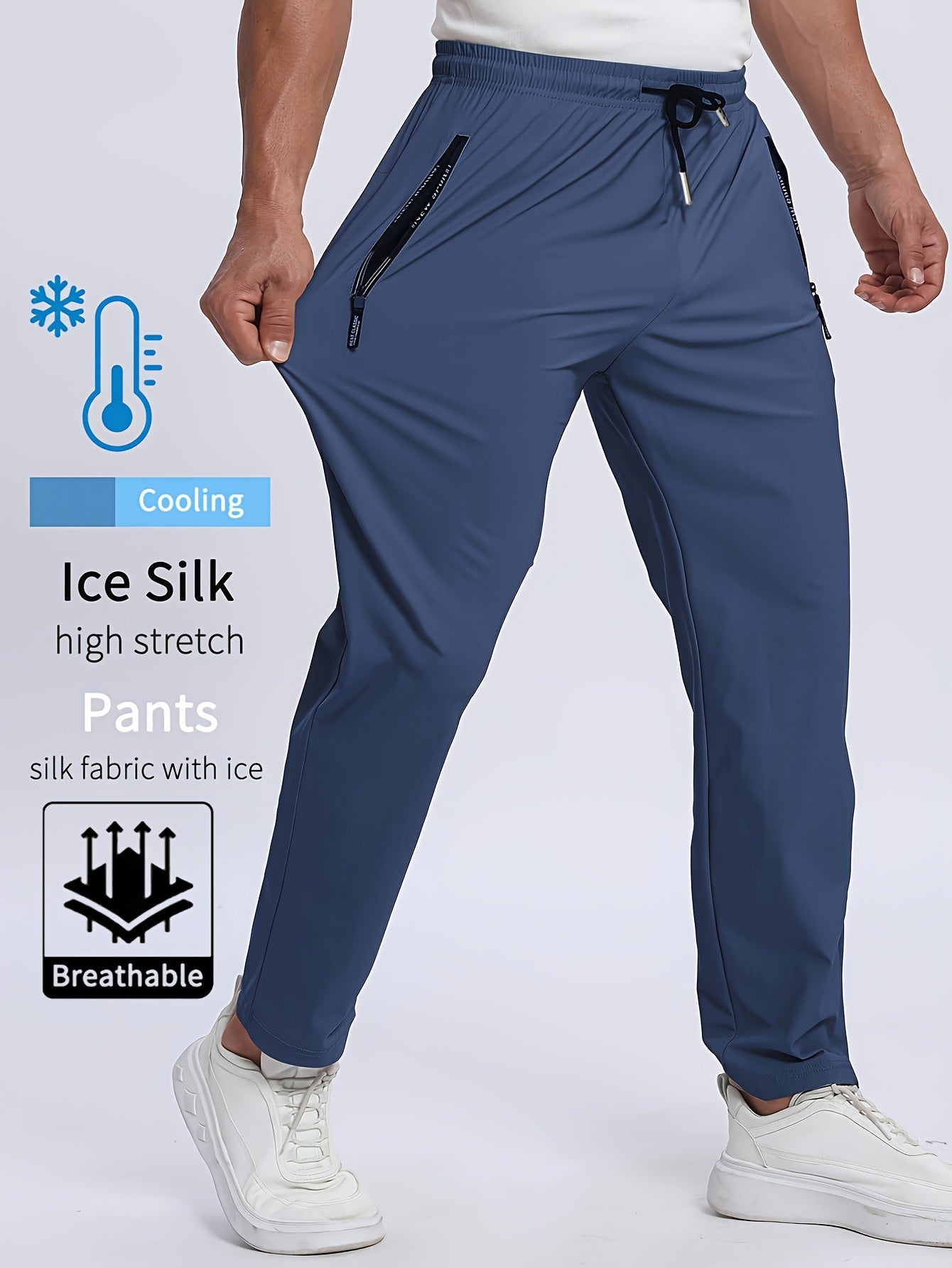 Heren Hoge-Rekbare Atletische Broek – Zijdeachtige Vezel met Rits zakken.