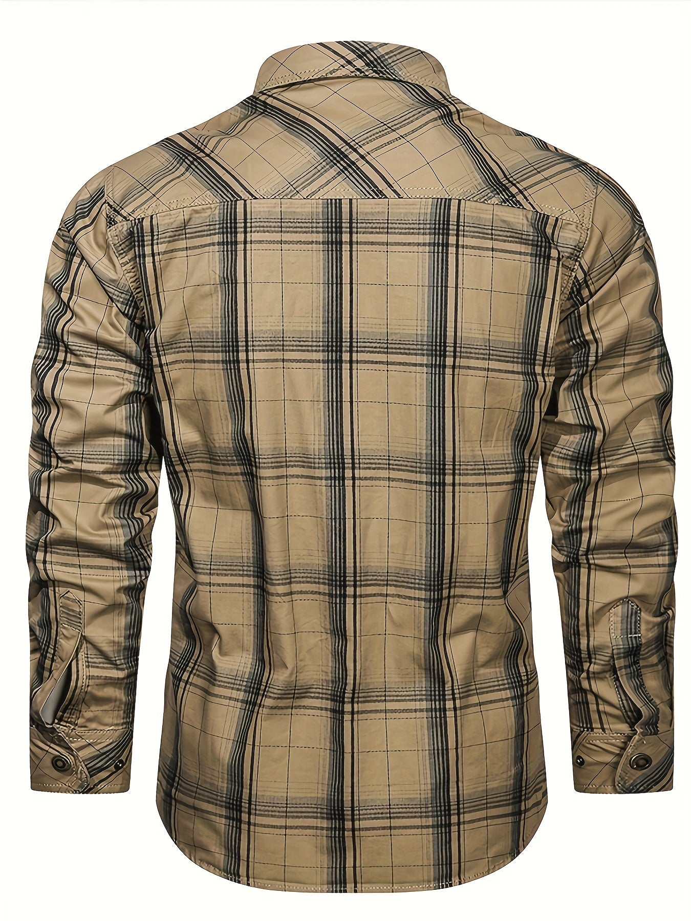 Heren Vintage Geruit Overhemd met Lange Mouwen en Meerdere Zakken.