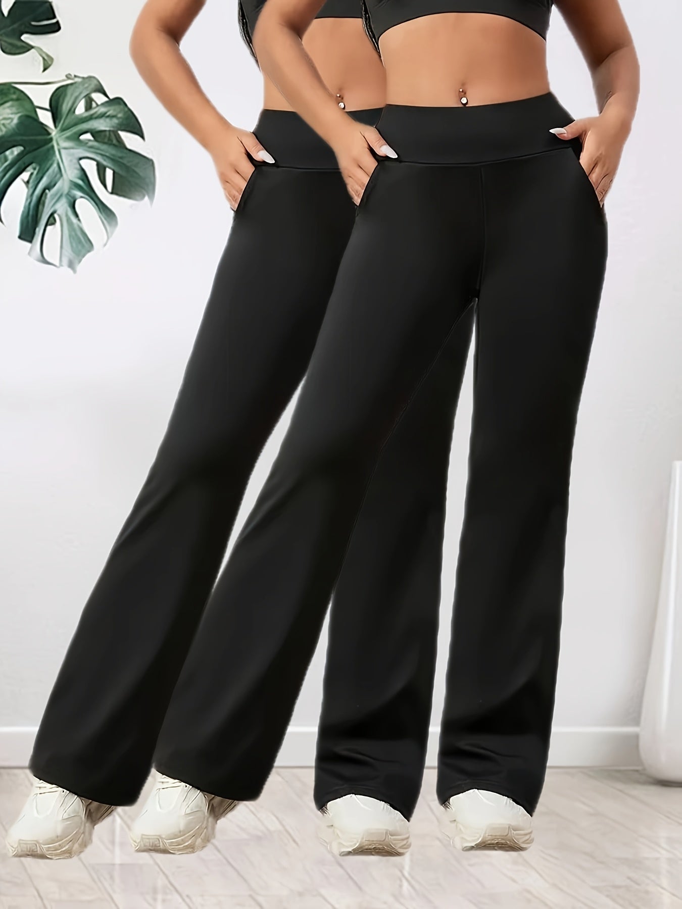 2-pack Dames Hoge Taille Flare Broek – verschillende kleur combinaties.