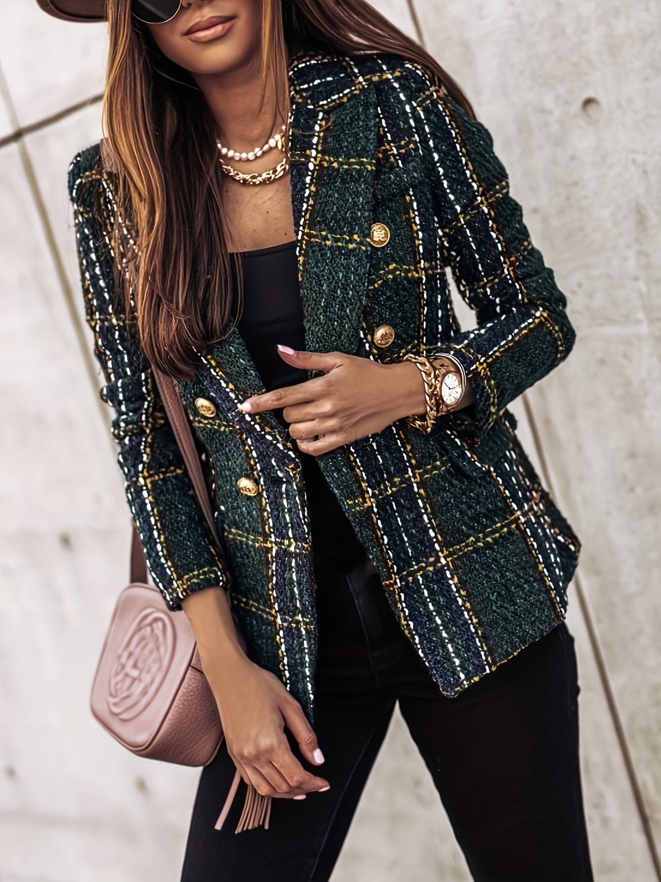 Elegante Geruite Tweed Blazer voor Dames – Herfst/Winter 2025.