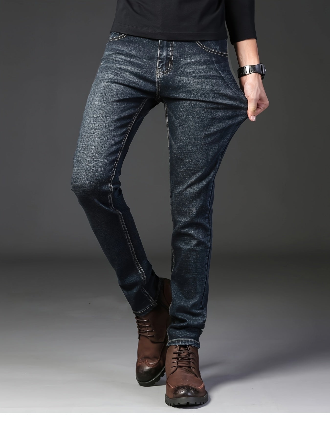 Heren High-Quality Denim Jeans – Donkere Was, Rechte Pasvorm.