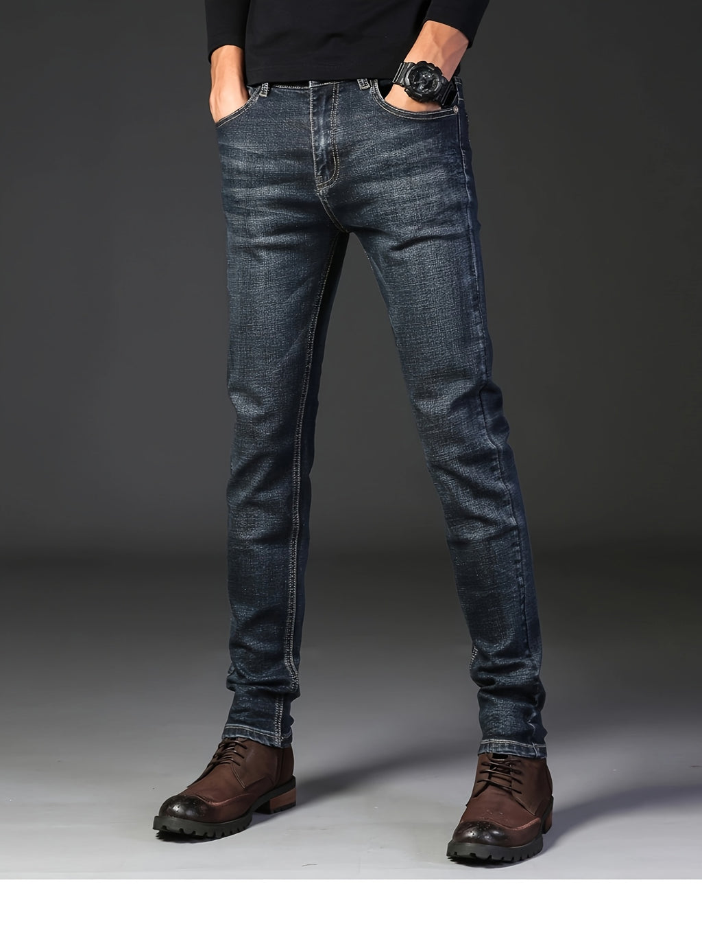 Heren High-Quality Denim Jeans – Donkere Was, Rechte Pasvorm.