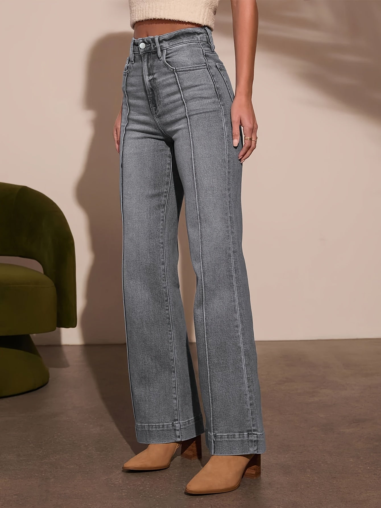 Retro Uitlopende Jeans met Hoge Taille voor Vrouwen – Slim Fit Bootcut.