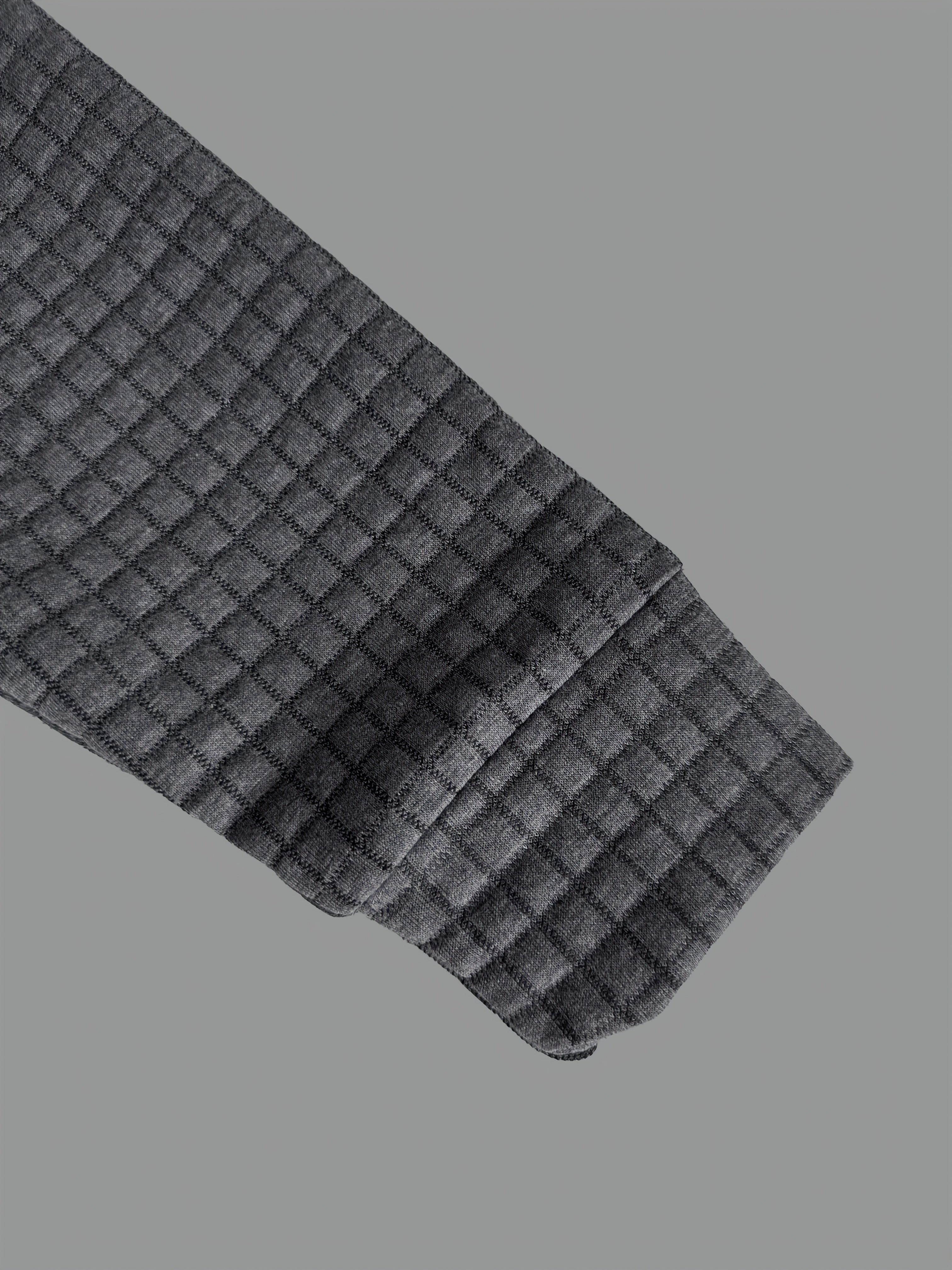 Heren warme Casual Poloshirt met lange mouwen – Wafelstructuur met Geruite Kraag.