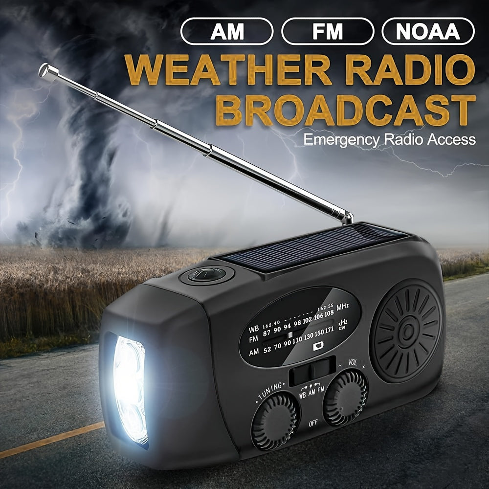Noodhandcrankradio met LED-zaklamp – AM/FM NOAA, USB & Zonne-energie.