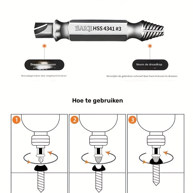 🛠️ 5-delige Schroeven verwijder Set – HSS Dubbelzijdig.