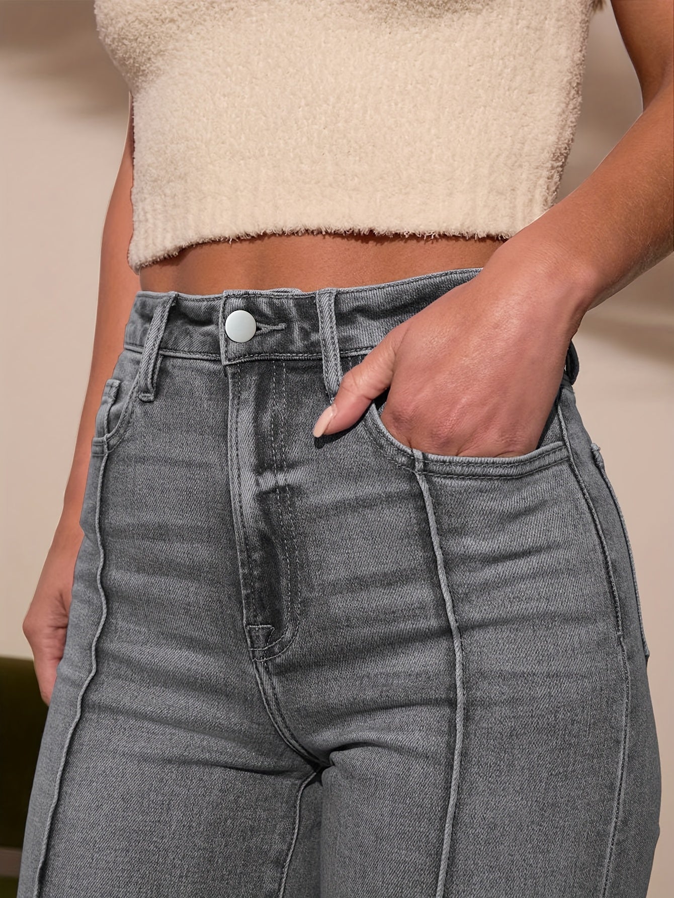 Retro Uitlopende Jeans met Hoge Taille voor Vrouwen – Slim Fit Bootcut.
