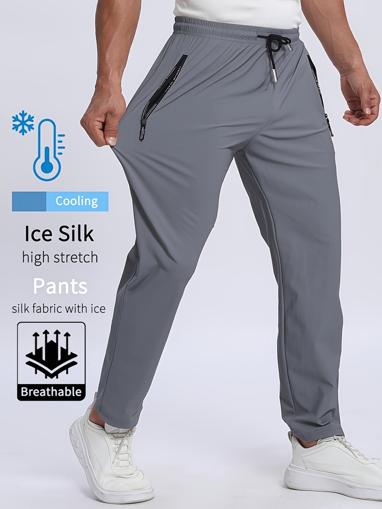 Heren Hoge-Rekbare Atletische Broek – Zijdeachtige Vezel met Rits zakken.