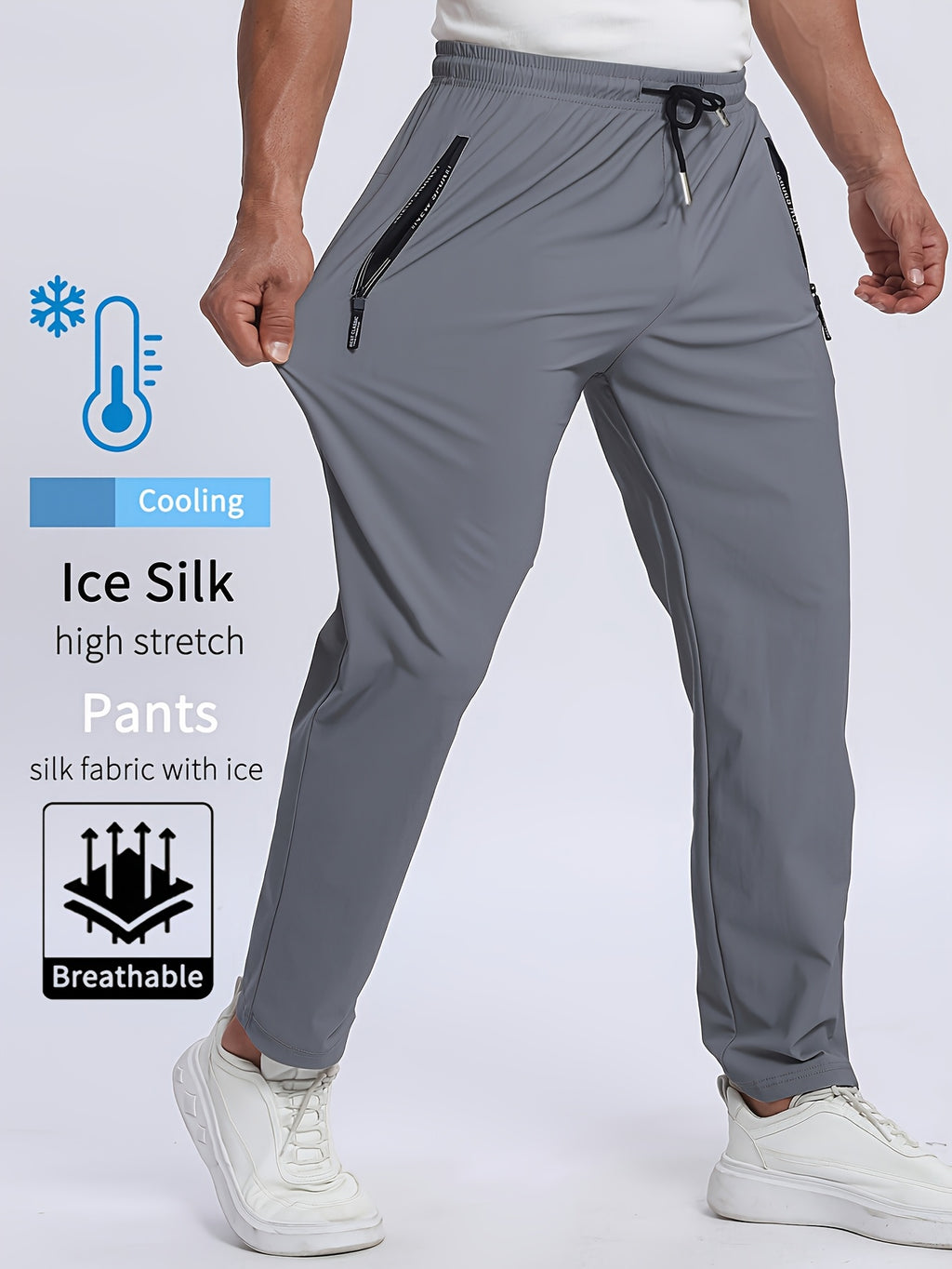 Heren Hoge-Rekbare Atletische Broek – Zijdeachtige Vezel met Rits zakken.