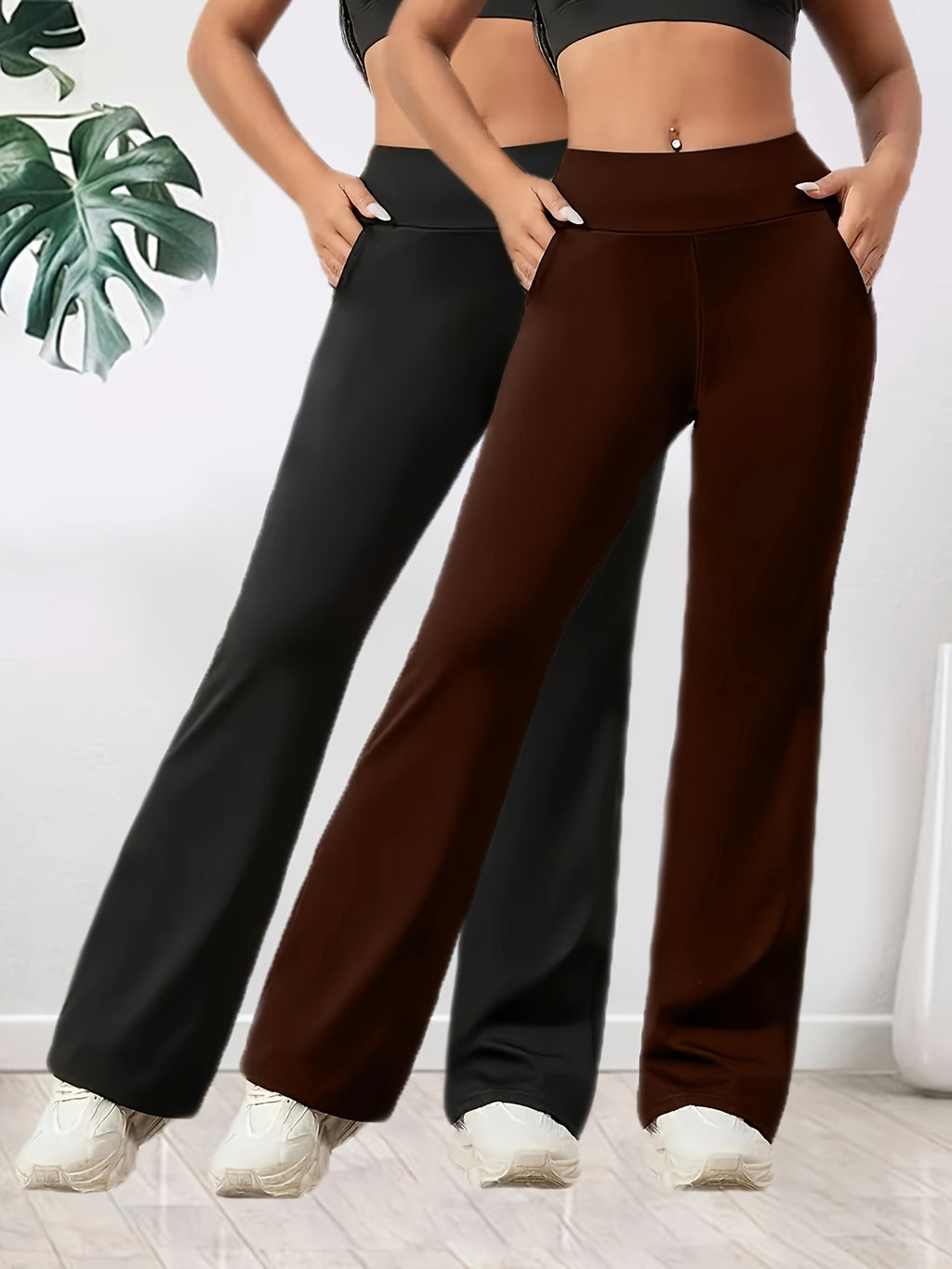 2-pack Dames Hoge Taille Flare Broek – verschillende kleur combinaties.