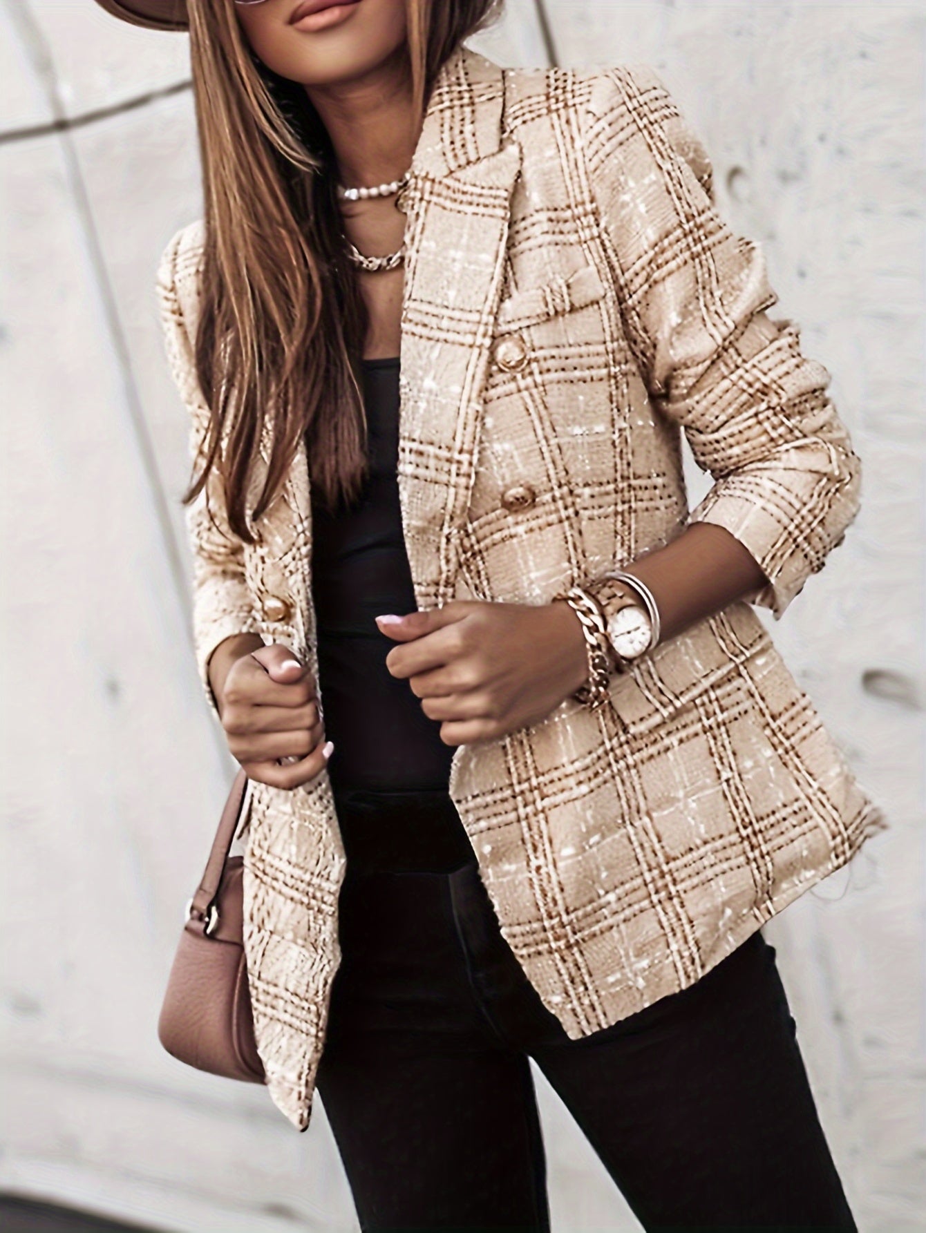 Elegante Geruite Tweed Blazer voor Dames – Herfst/Winter 2025.