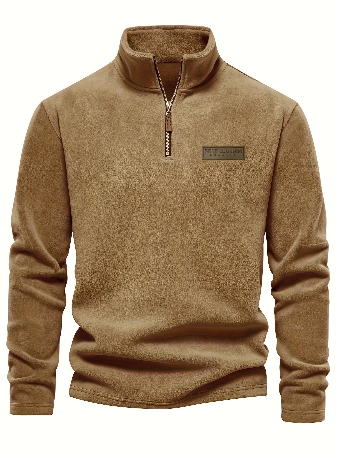 Heren Fleece-Gevoerde Sweatshirt met Halve Rits – Casual Pullover met Opstaande Kraag.