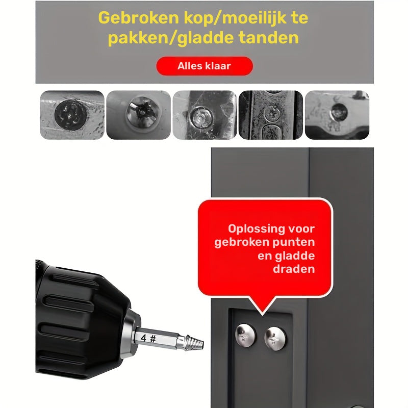 🛠️ 5-delige Schroeven verwijder Set – HSS Dubbelzijdig.