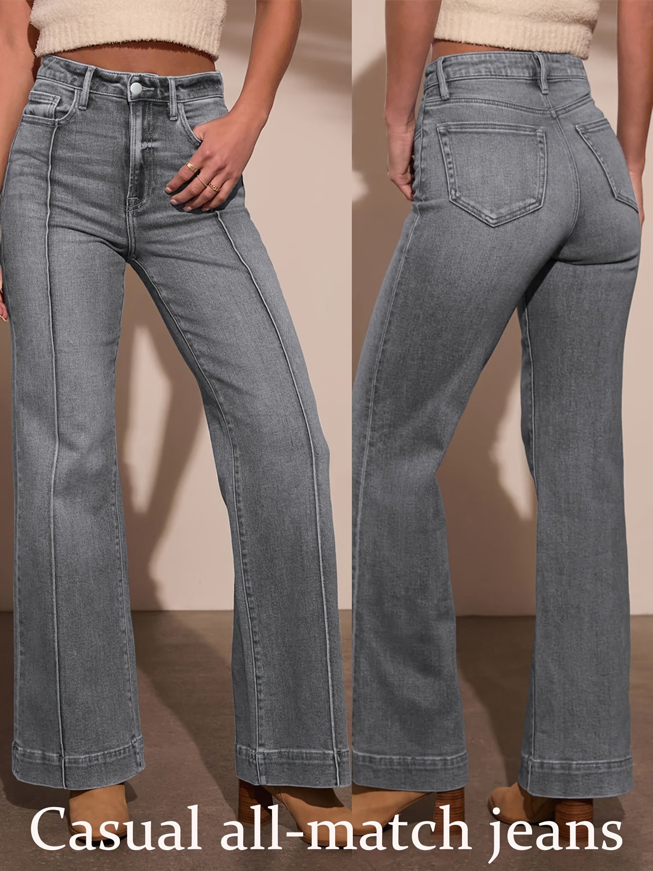 Retro Uitlopende Jeans met Hoge Taille voor Vrouwen – Slim Fit Bootcut.