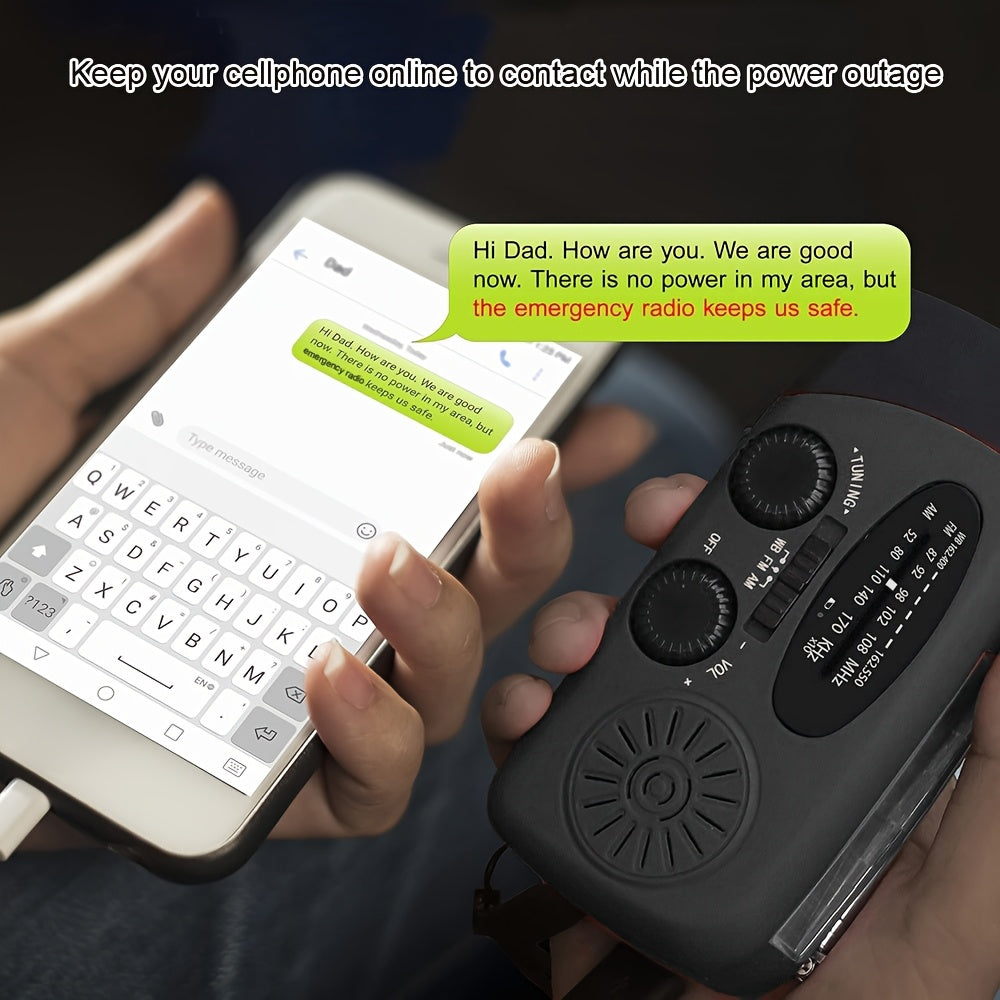 Noodhandcrankradio met LED-zaklamp – AM/FM NOAA, USB & Zonne-energie.