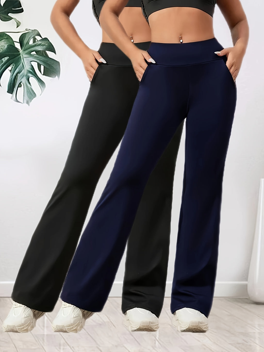 2-pack Dames Hoge Taille Flare Broek – verschillende kleur combinaties.