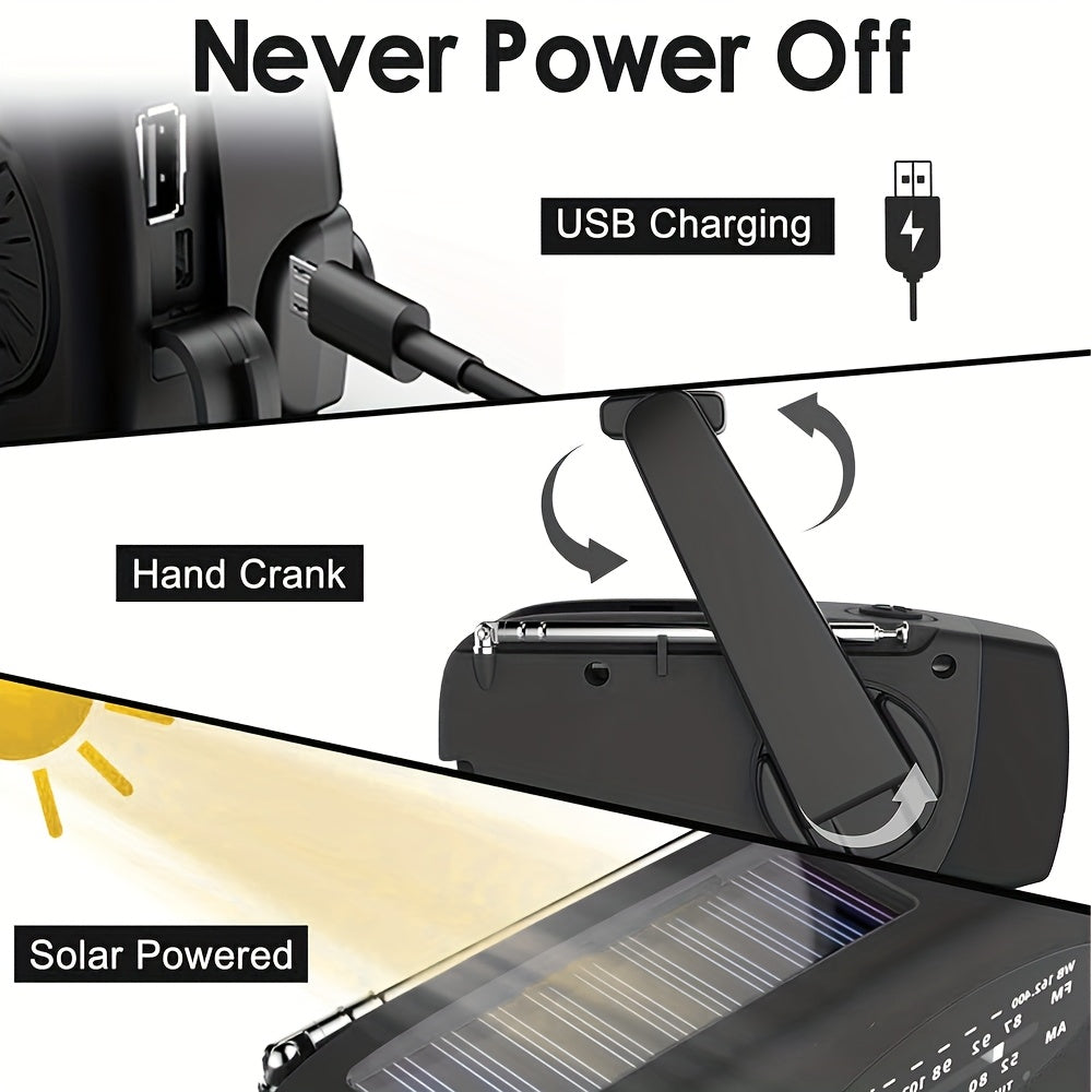 Noodhandcrankradio met LED-zaklamp – AM/FM NOAA, USB & Zonne-energie.