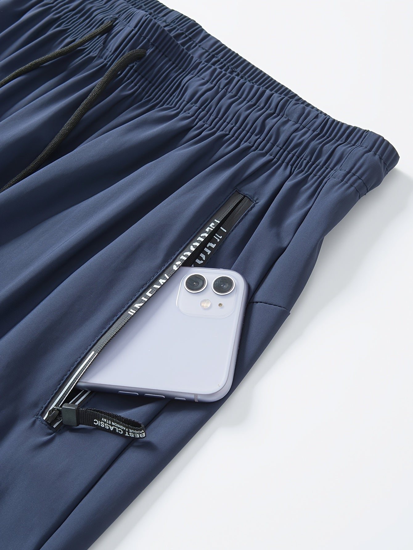 Heren Hoge-Rekbare Atletische Broek – Zijdeachtige Vezel met Rits zakken.