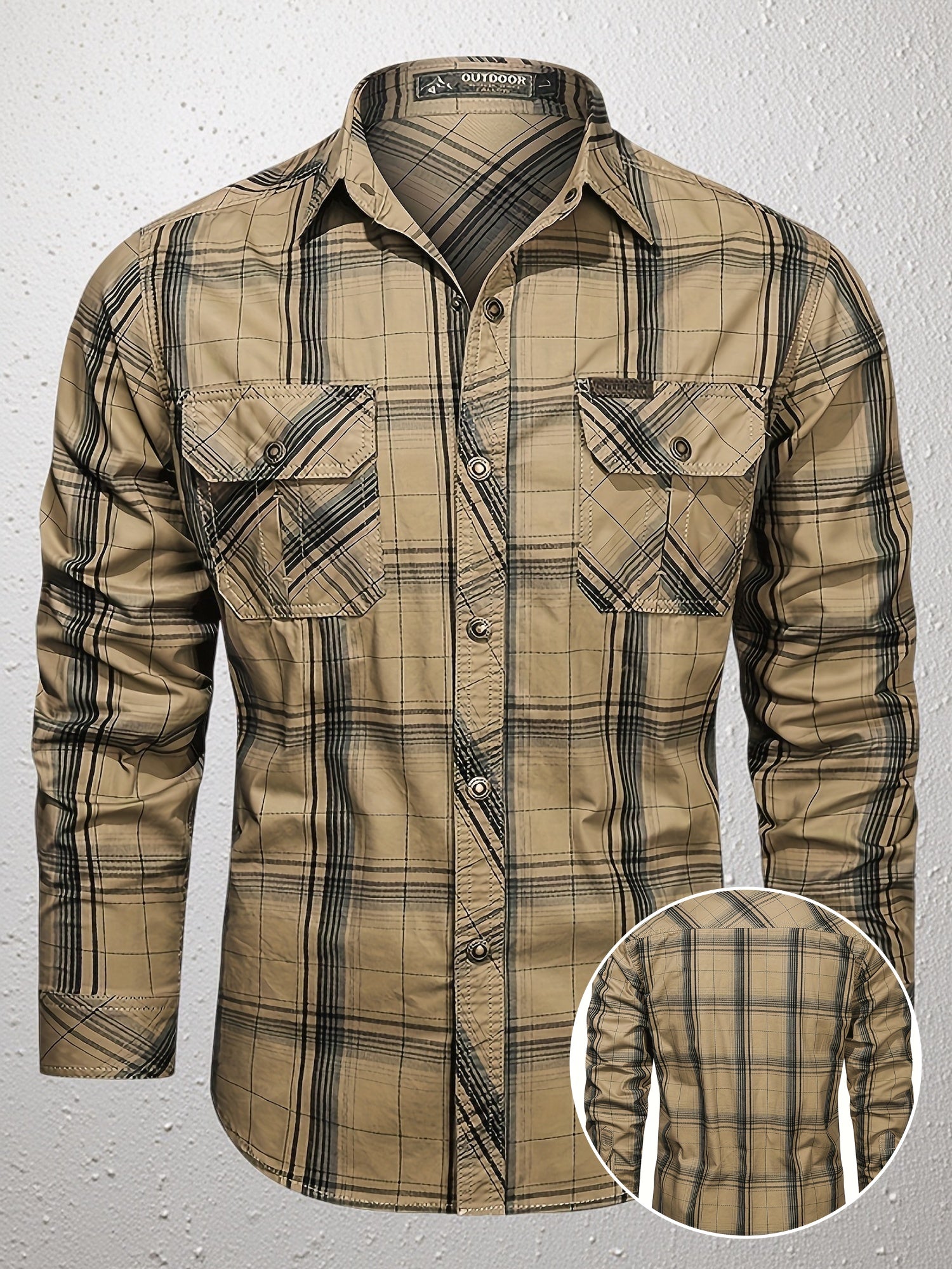 Heren Vintage Geruit Overhemd met Lange Mouwen en Meerdere Zakken.
