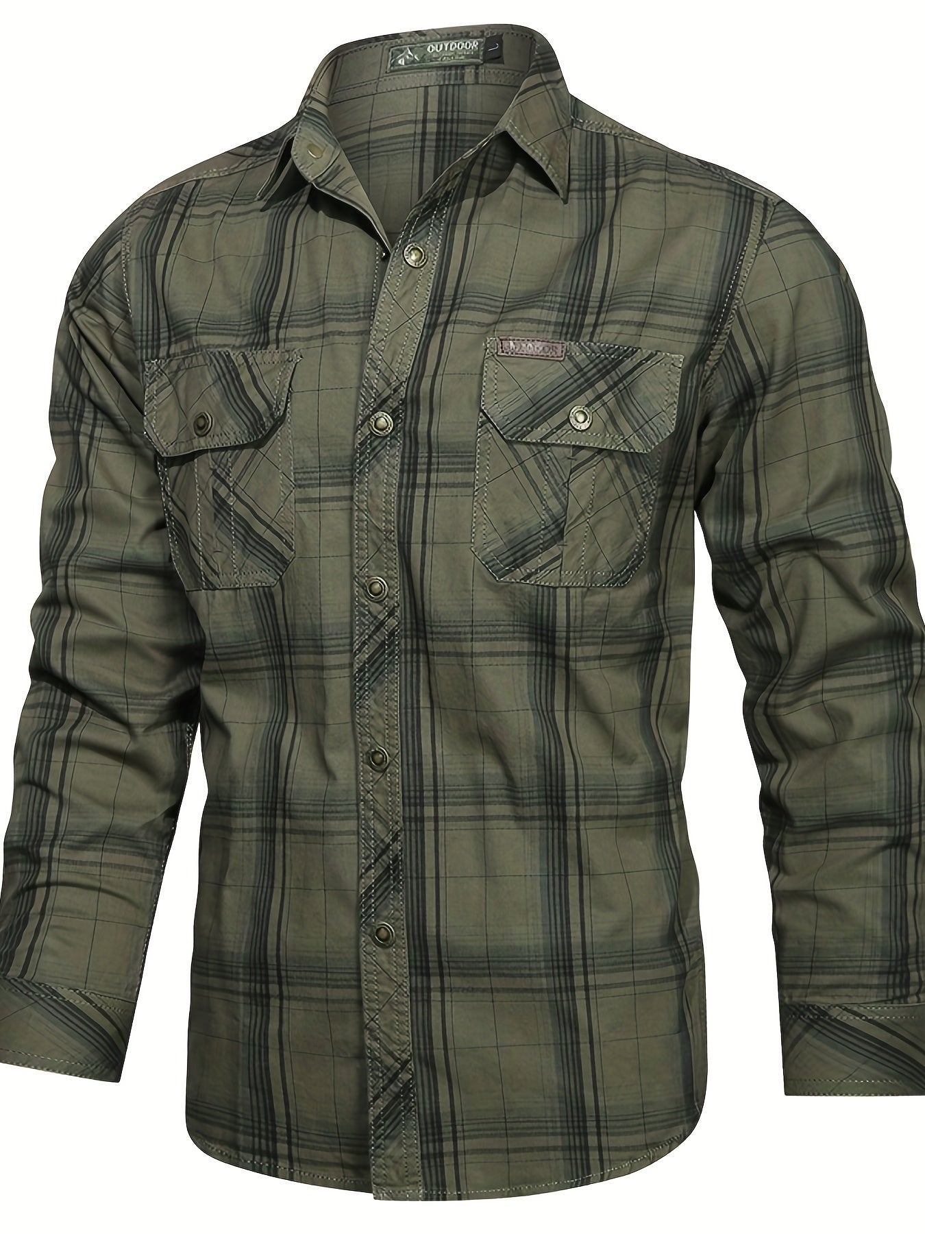 Heren Vintage Geruit Overhemd met Lange Mouwen en Meerdere Zakken.