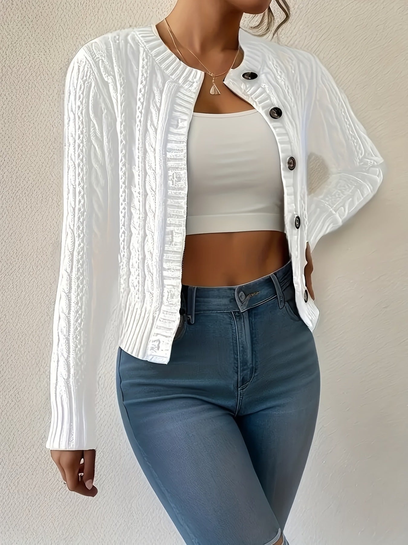 Vrouwen's Elegante Knoopfront Cardigan - Stijlvolle Trui voor Herfst/Winter, Niet-Transparant Blazer, Kantoor &amp; Feest Buitenkleding, Cardigan Sweater, Herfstmode, Knopen Voorzijde, Comfortabele Stof