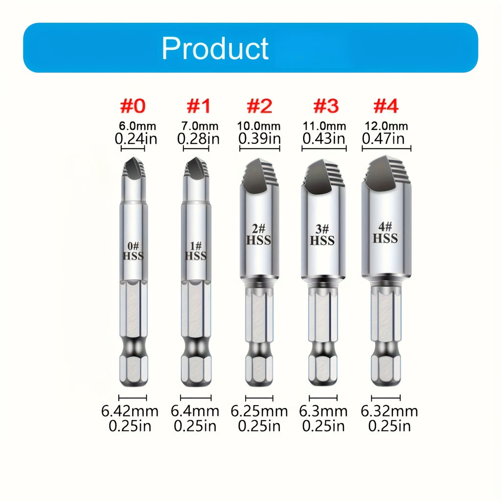 🛠️ 5-delige Schroeven verwijder Set – HSS Dubbelzijdig.