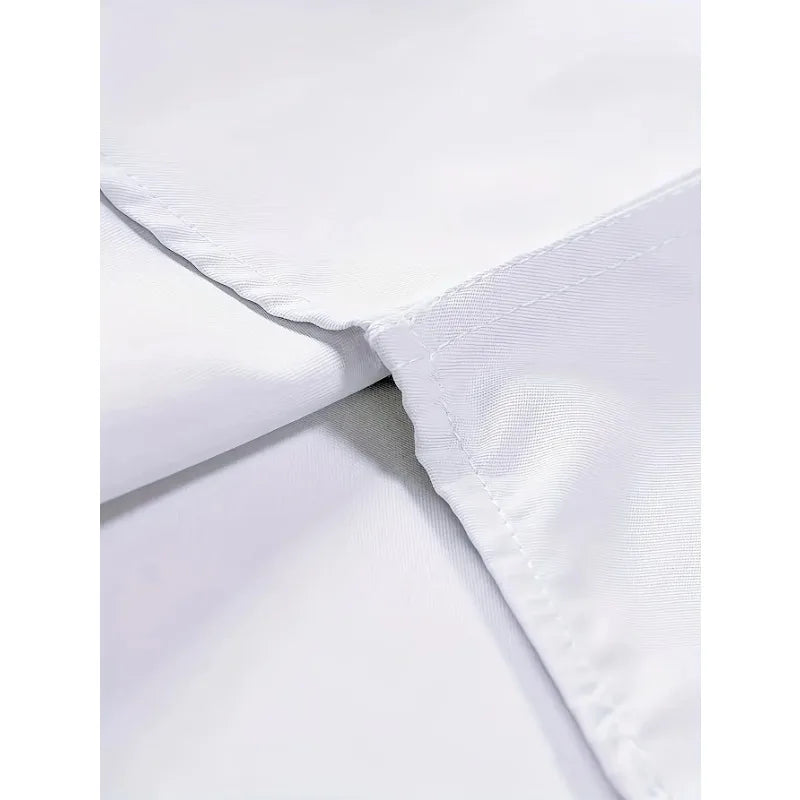 FGKKS Heren Overhemd – Witte Patchwork Long Sleeve, Elastisch, Casual Fashion Shirt.