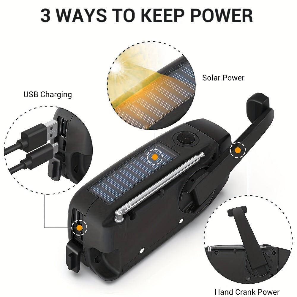 Noodhandcrankradio met LED-zaklamp – AM/FM NOAA, USB & Zonne-energie.