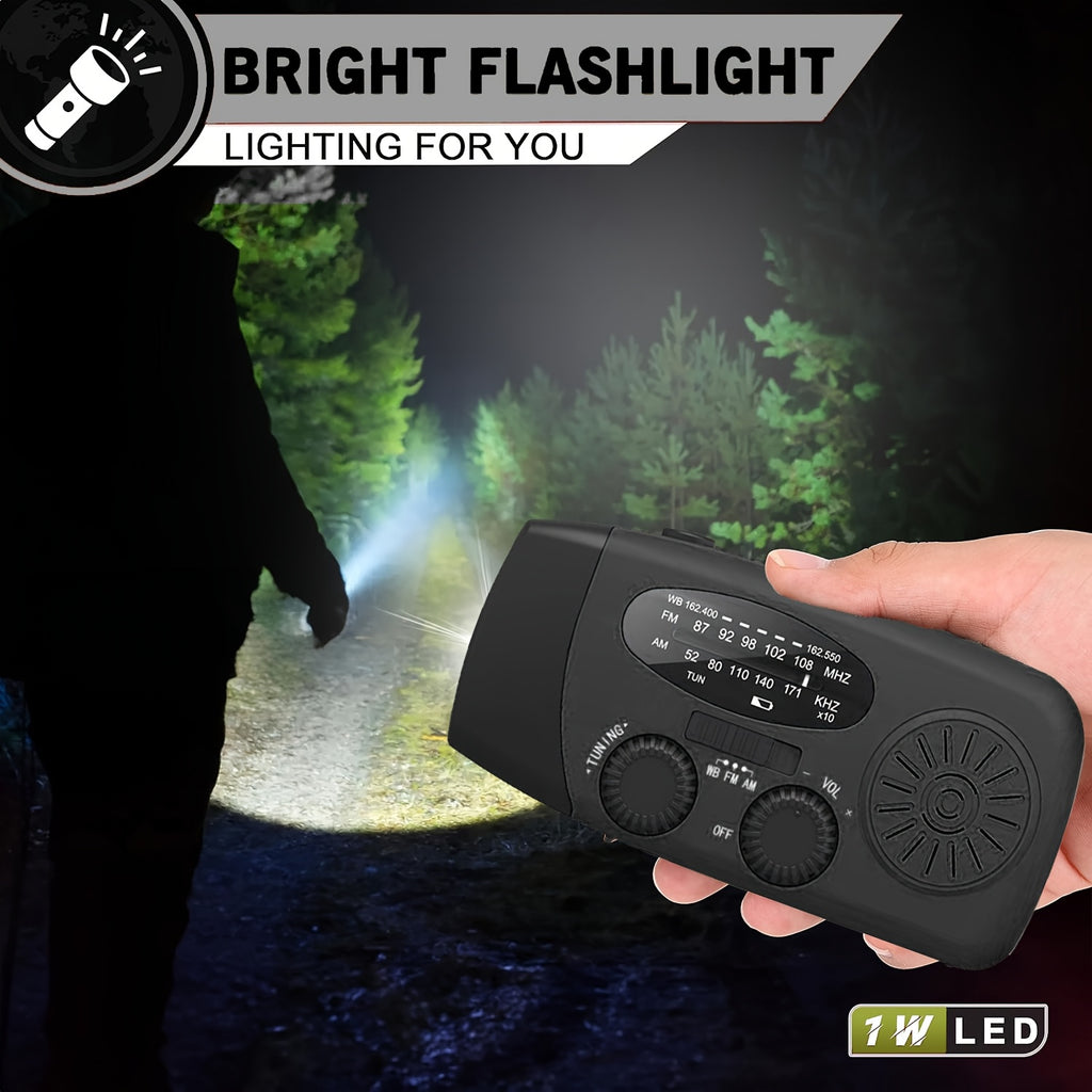 Noodhandcrankradio met LED-zaklamp – AM/FM NOAA, USB & Zonne-energie.