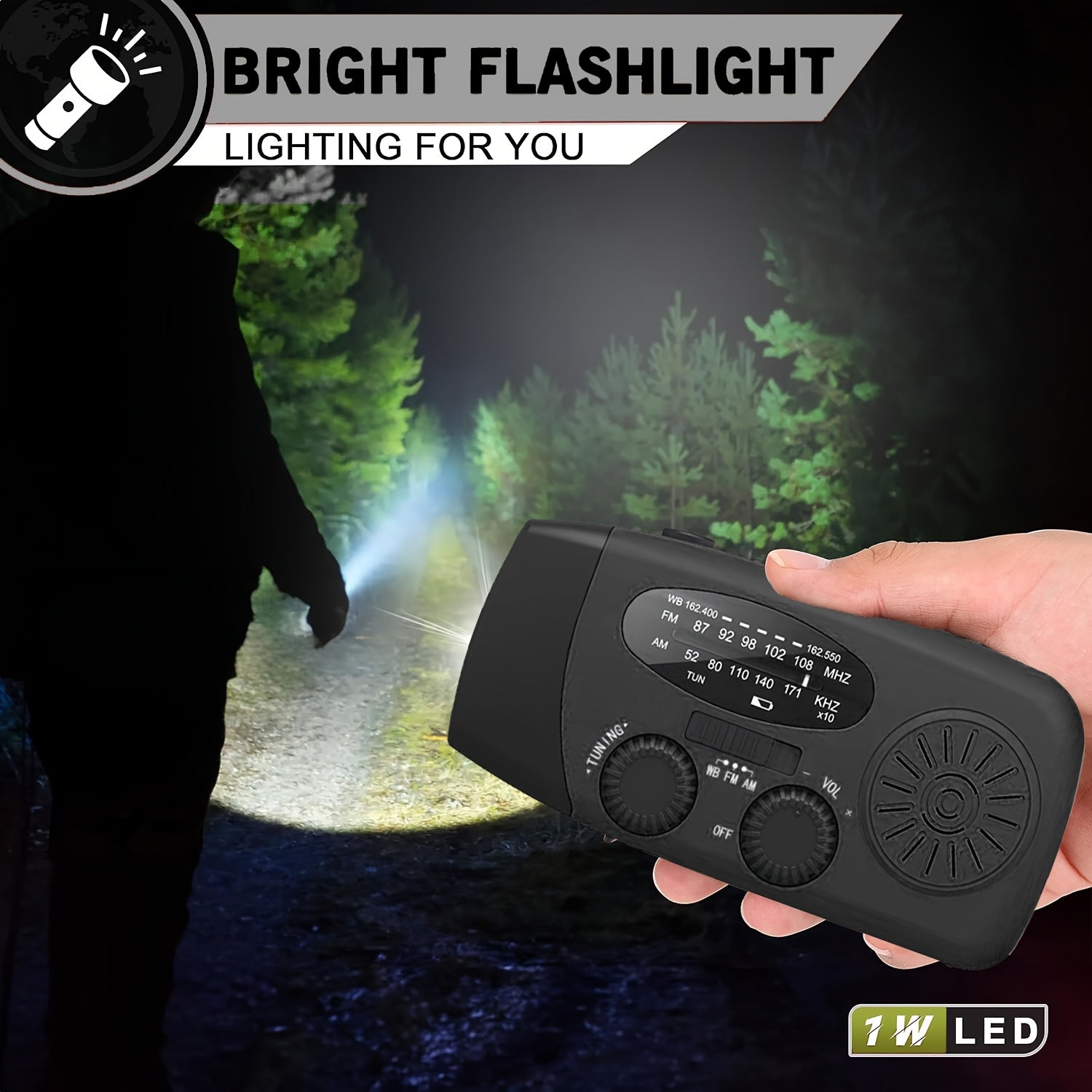 Noodhandcrankradio met LED-zaklamp – AM/FM NOAA, USB & Zonne-energie.