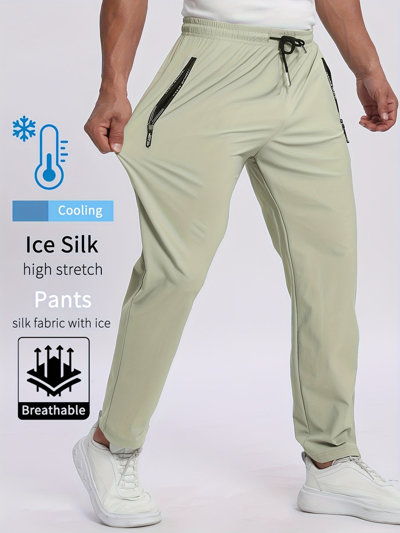 Heren Hoge-Rekbare Atletische Broek – Zijdeachtige Vezel met Rits zakken.