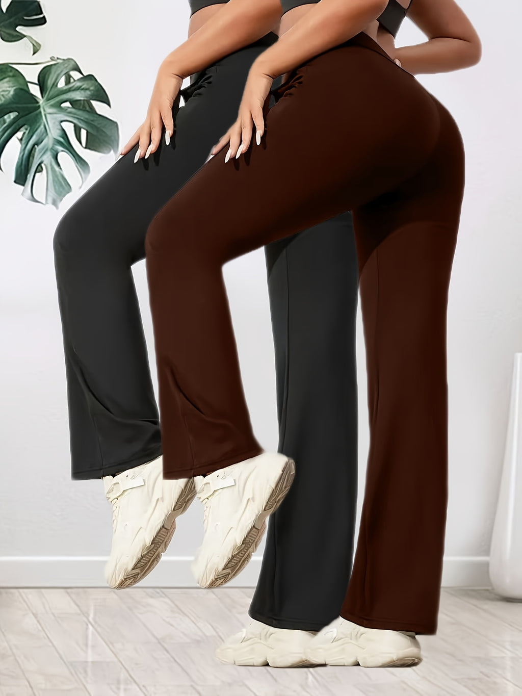 2-pack Dames Hoge Taille Flare Broek – verschillende kleur combinaties.