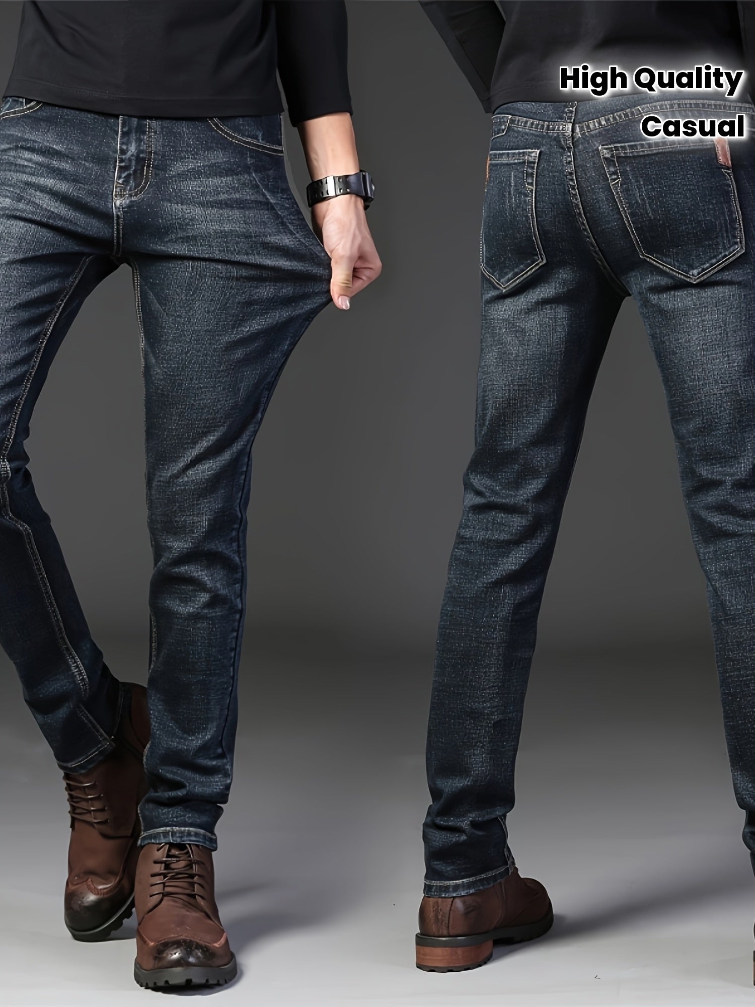 Heren High-Quality Denim Jeans – Donkere Was, Rechte Pasvorm.