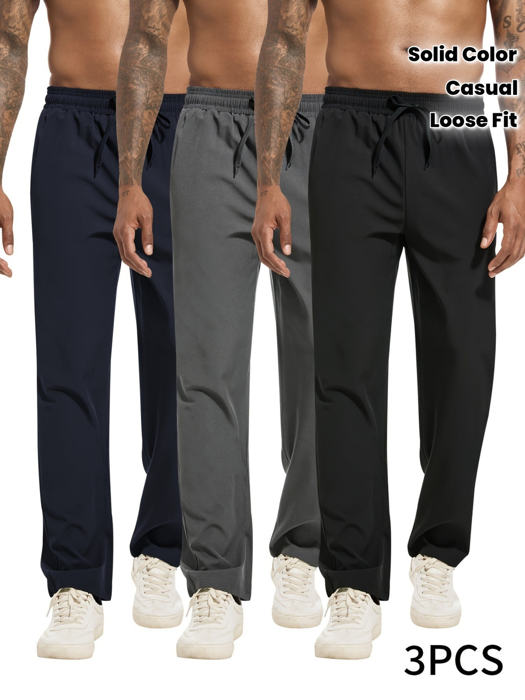 3 stuks heren sportbroeken in effen kleur.
