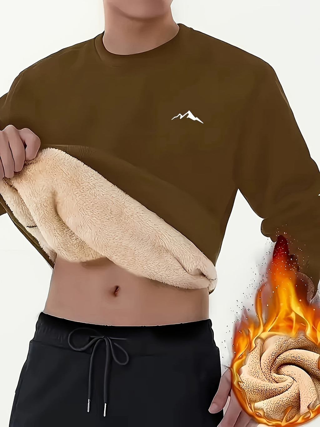 Heren Comfortabele Fleece Gevoerde Trui – Warme Pullover met Bergprint.