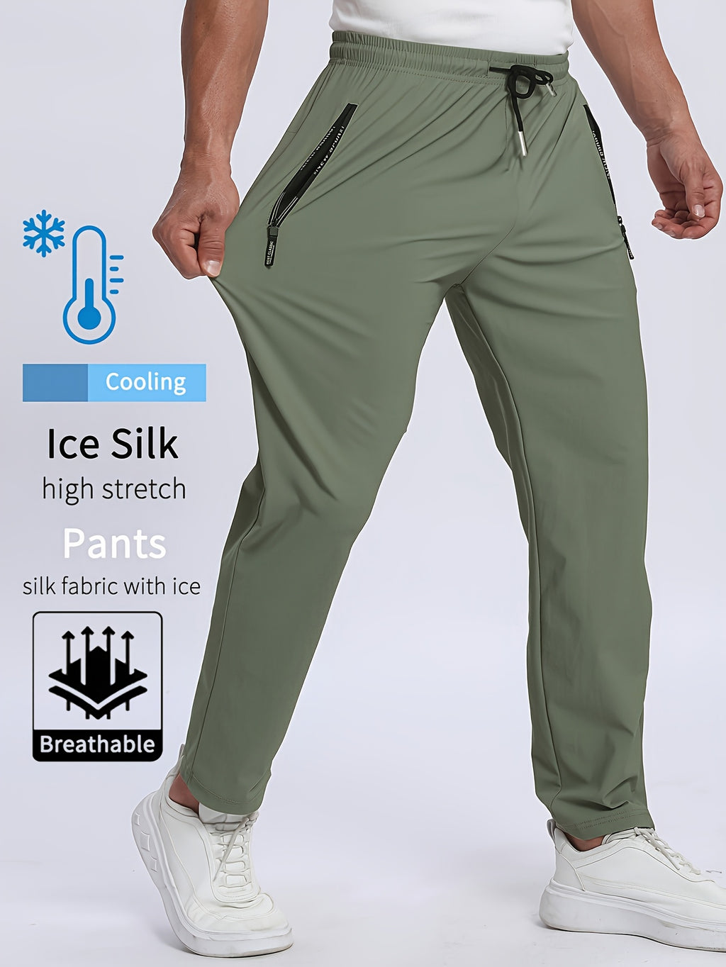 Heren Hoge-Rekbare Atletische Broek – Zijdeachtige Vezel met Rits zakken.