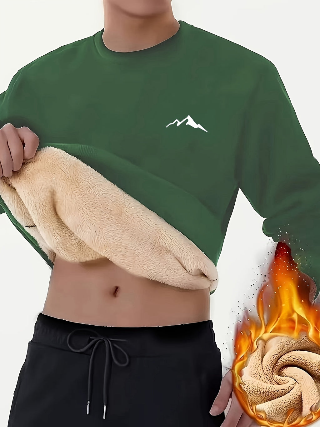 Heren Comfortabele Fleece Gevoerde Trui – Warme Pullover met Bergprint.